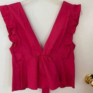 Pink, v neck / tie in back, tank